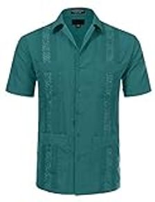 JD Apparel Men's Short Sleeve Cuban Guayabera Shirts16-16.5N L Teal